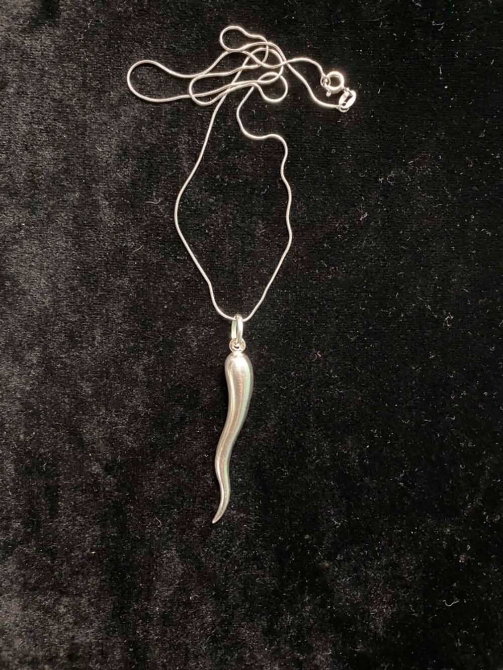 .925 Sterling Silver Italian Horn Pendant Necklace Women Men Unisex